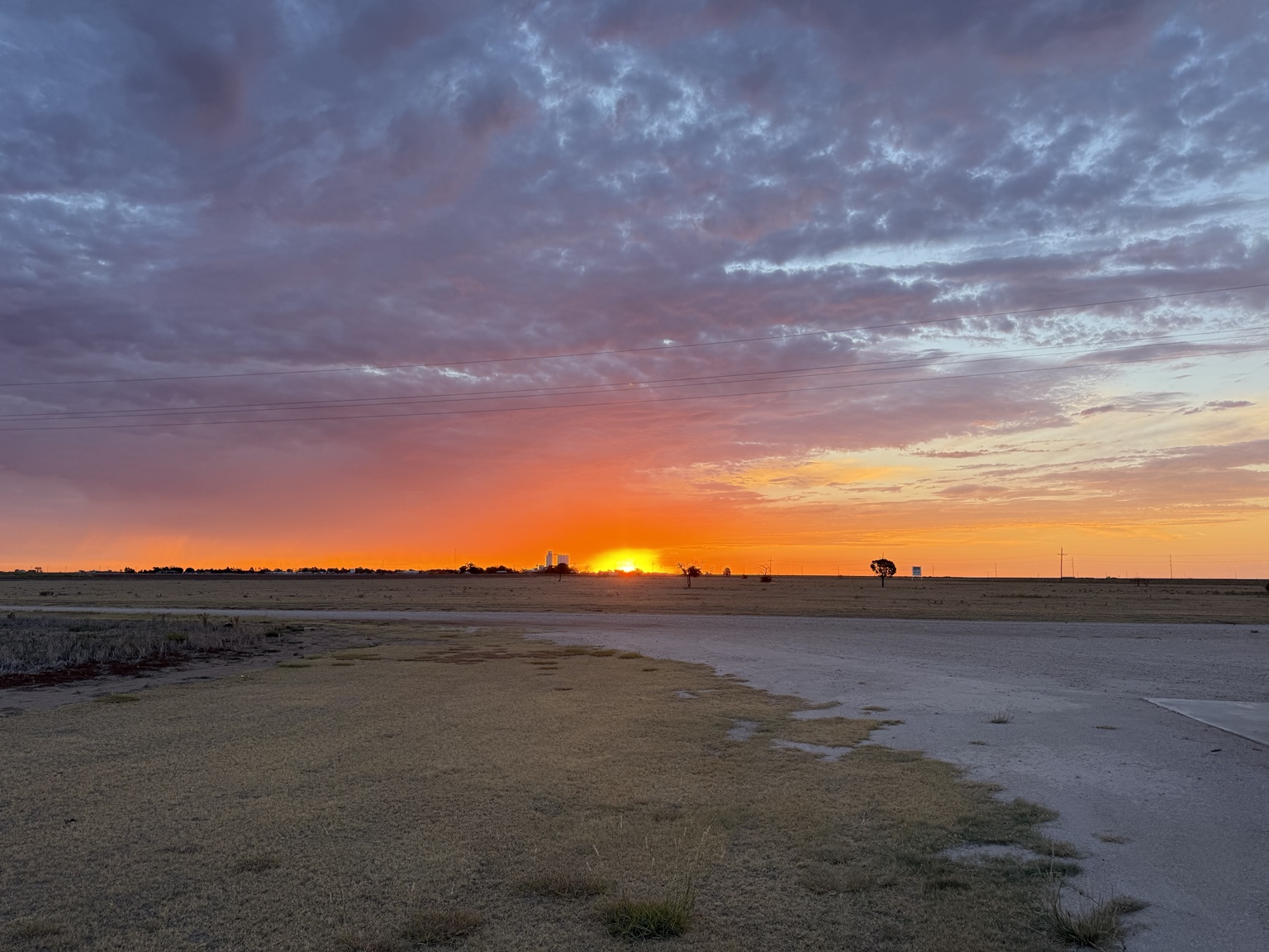 Sunset and wide-open view at Hall of Fame RV Park near Canyon, Texas